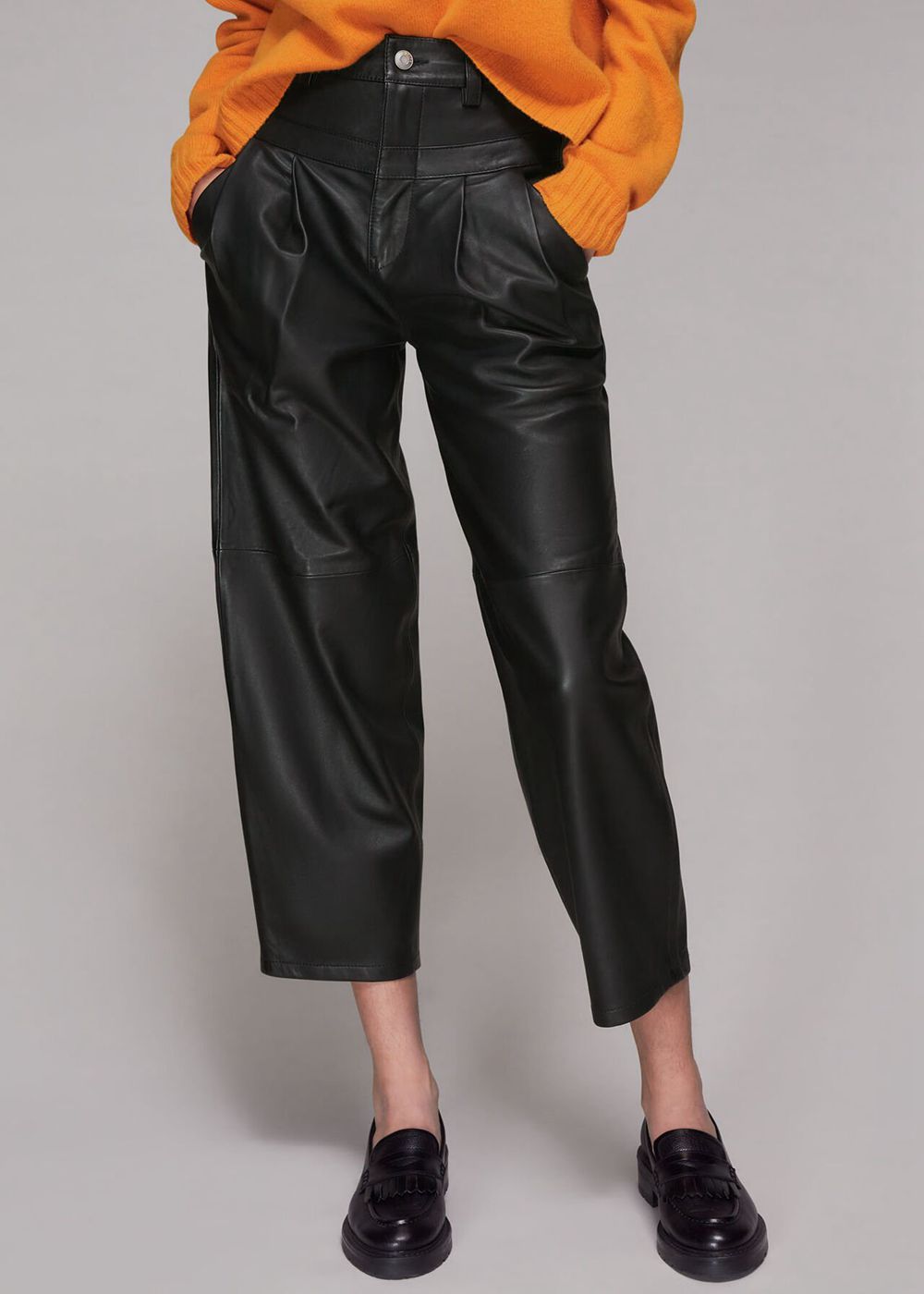 Whistles India Leather Pleat Pants Black | US-03289ZURS