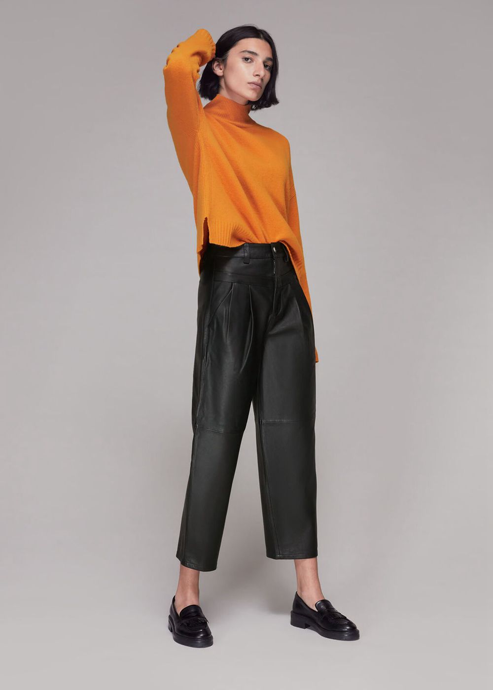 Whistles India Leather Pleat Pants Black | US-03289ZURS