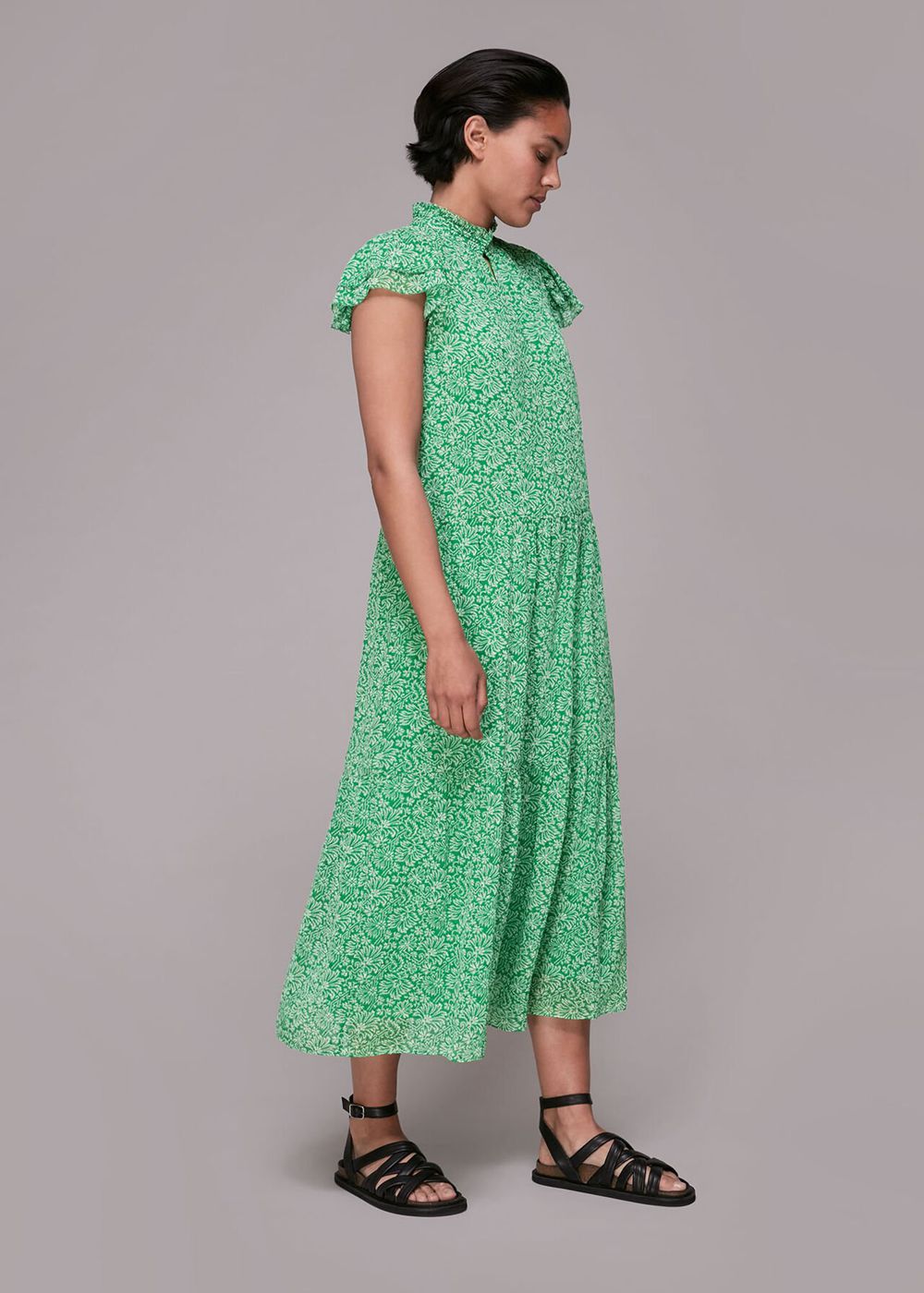 Whistles Indo Floral Print Tiered Dress Green / Multicolor | US-45809FSDU