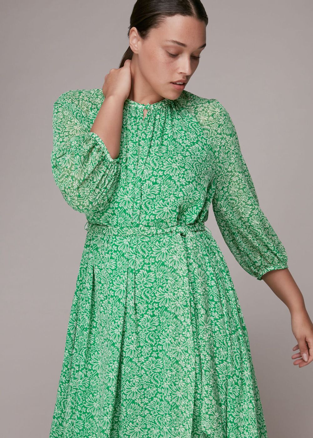 Whistles Indo Floral Trapeze Dress Green / Multicolor | US-89375WDKJ