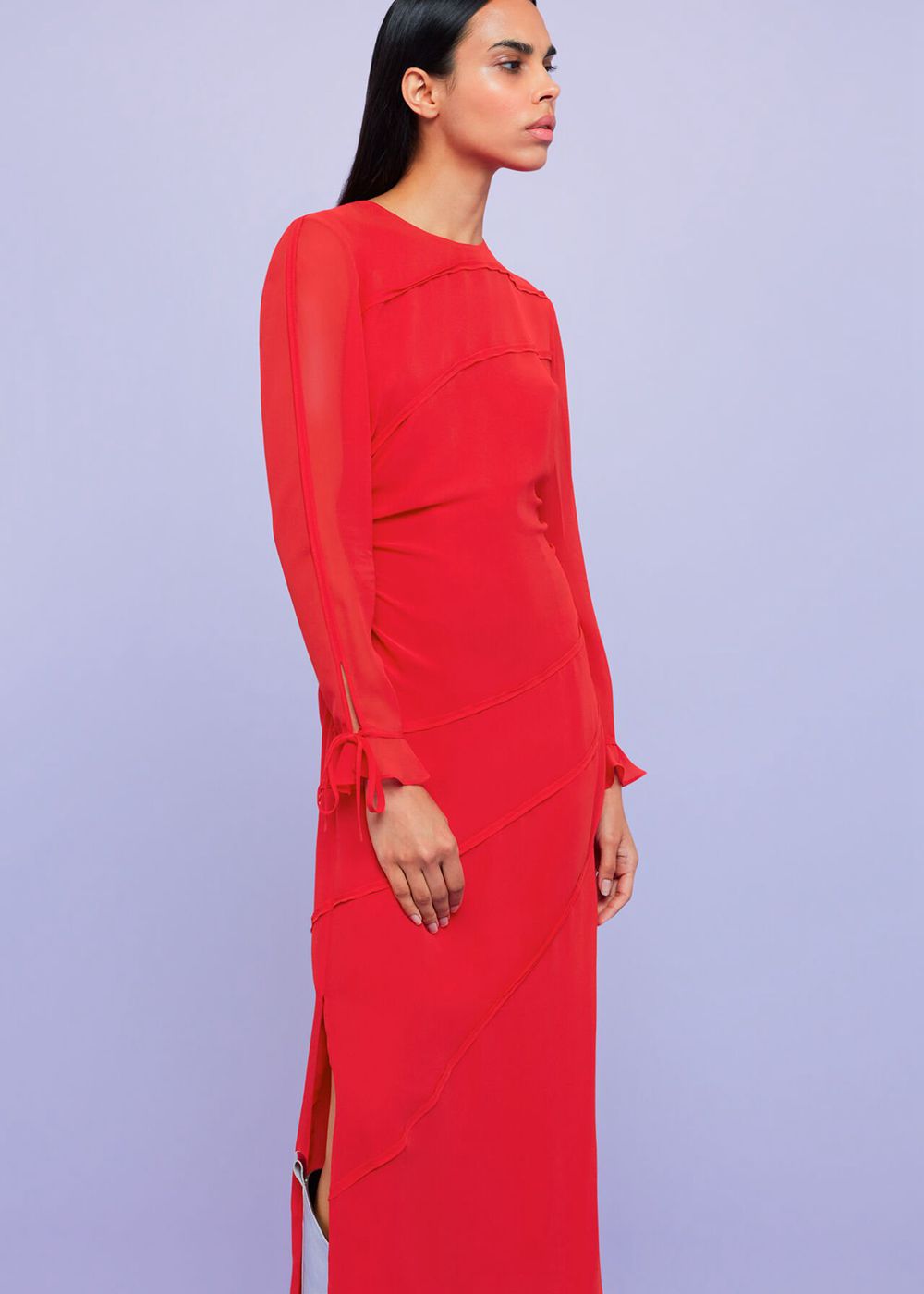 Whistles Inez Seam Detail Silk Dress Red | US-90653JLPD