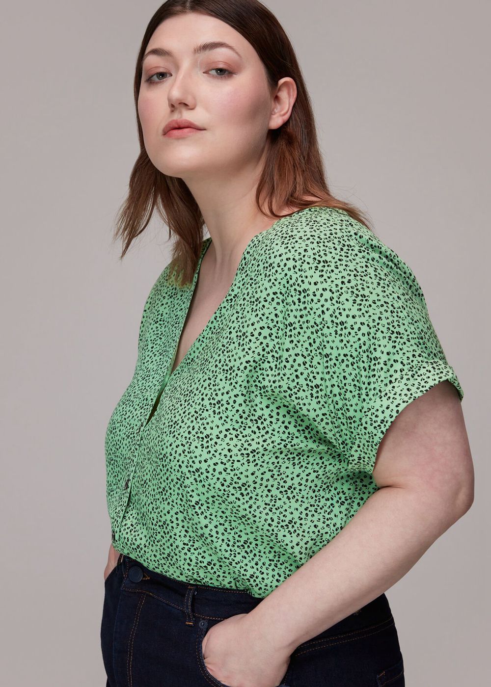 Whistles Ink Leopard Button Front Top Green / Multicolor | US-28603PLRT