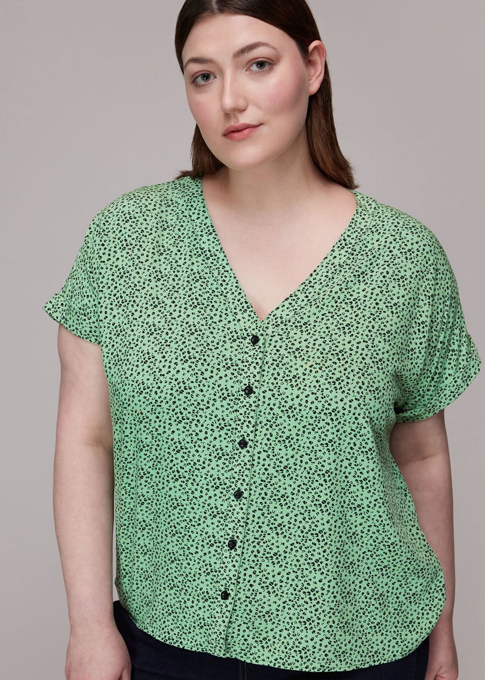 Whistles Ink Leopard Button Front Top Green / Multicolor | US-28603PLRT