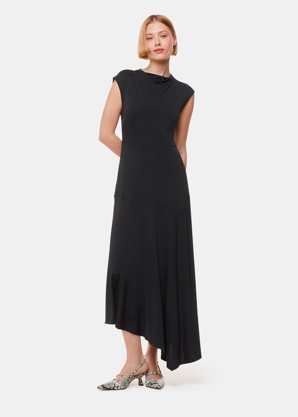 Whistles Iris Asymmetric Jersey Dress Black | US-45628HXGW