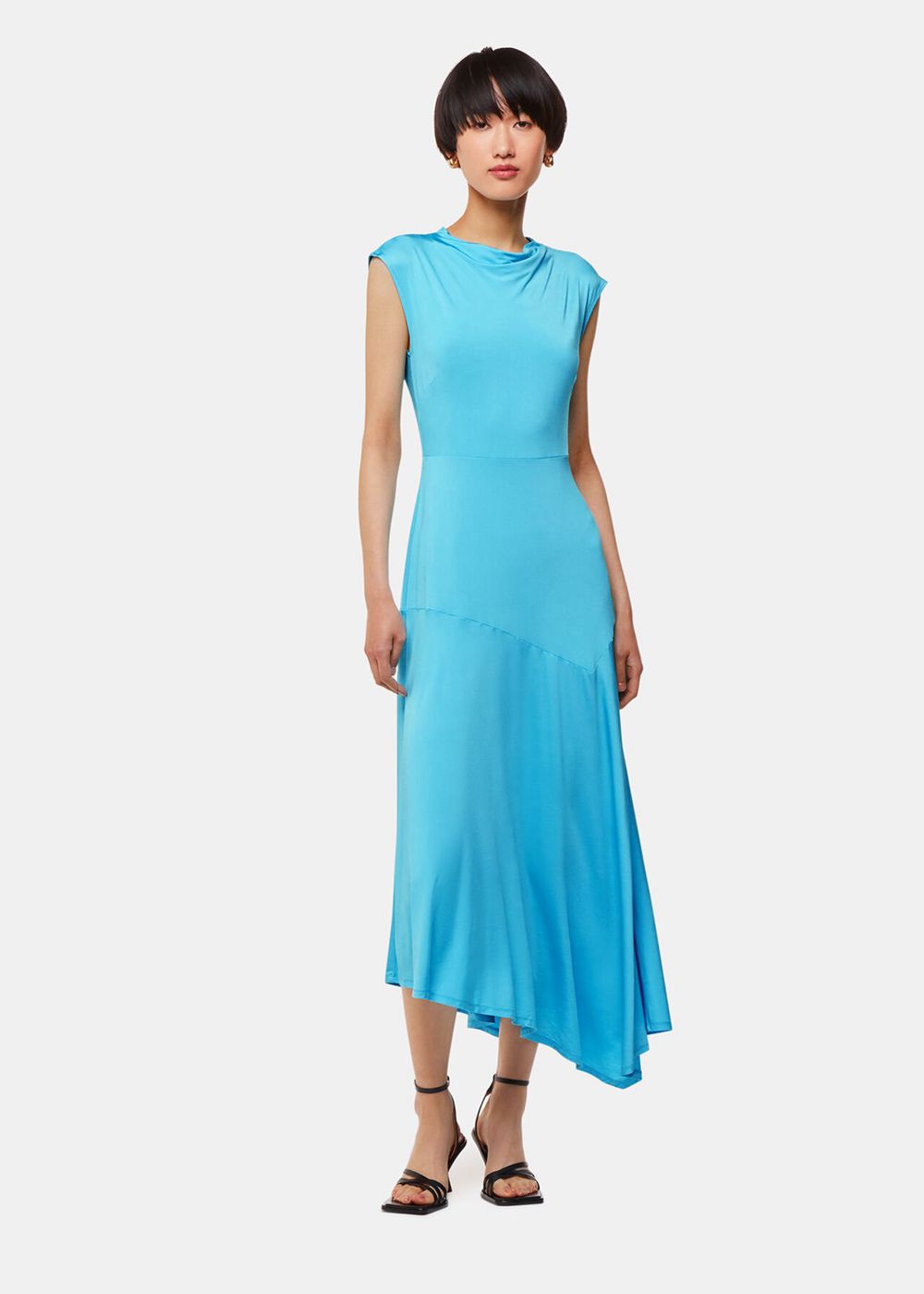 Whistles Iris Asymmetric Jersey Dress Turquoise | US-35960ALCK