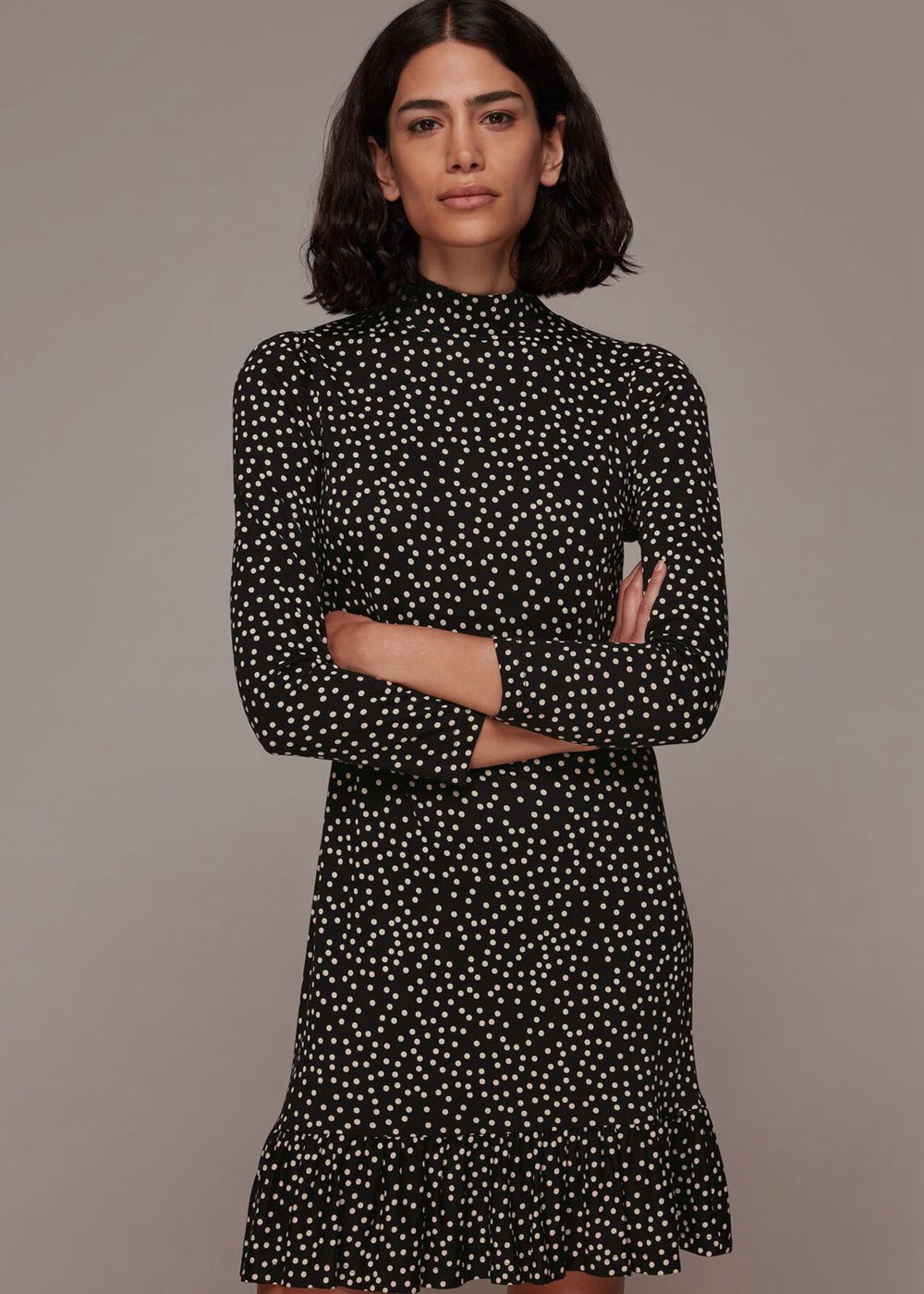 Whistles Irregular Spot Jersey Dress Black / Multicolor | US-52680ORWP