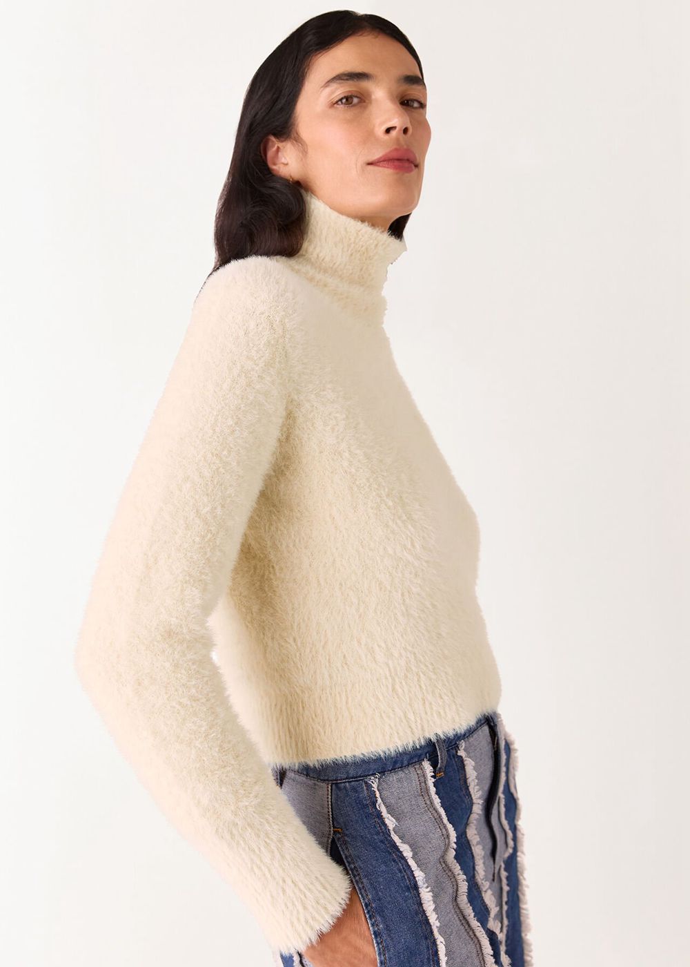 Whistles Isla Cropped Fluffy High Neck Knitwear Beige | US-40596GTHZ