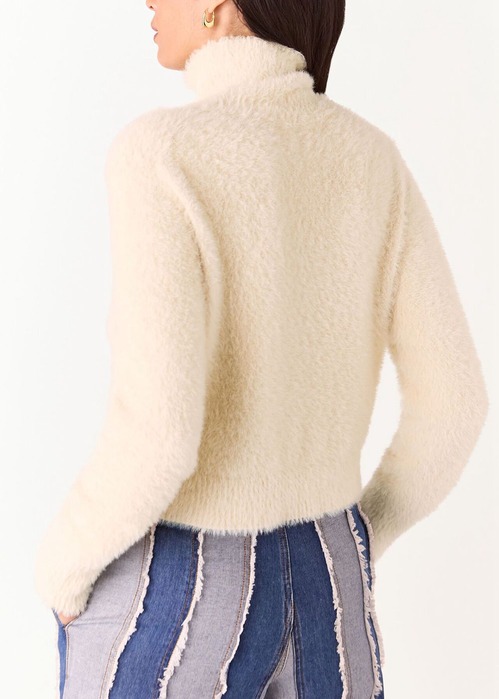 Whistles Isla Cropped Fluffy High Neck Knitwear Beige | US-40596GTHZ