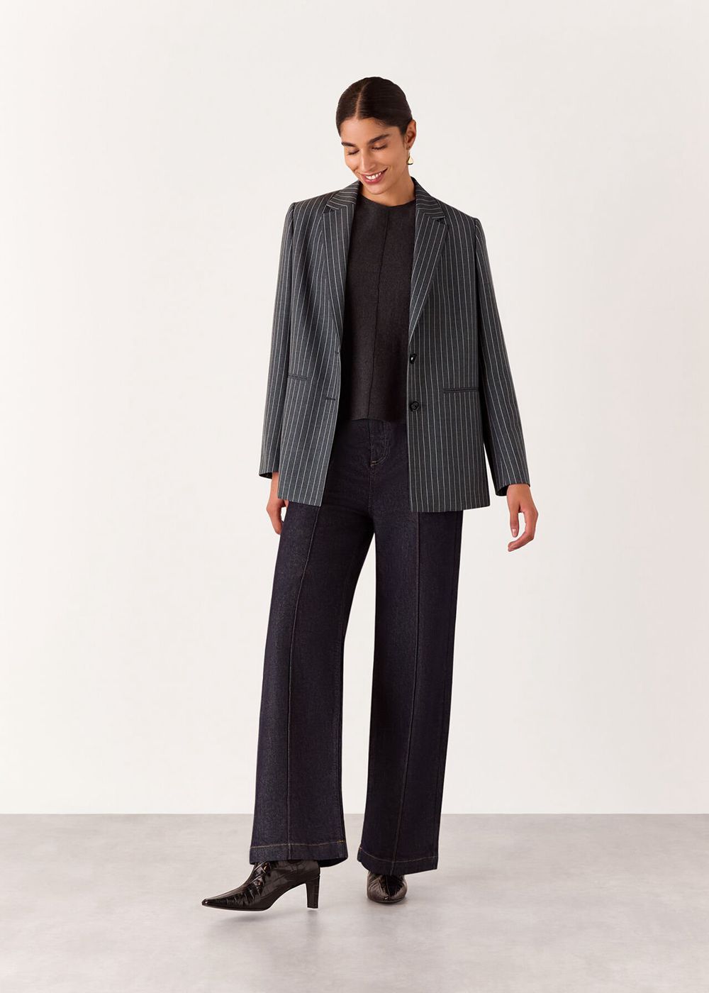 Whistles Isla Pinstripe Wool Blazer Grey / Multicolor | US-41573YHKD