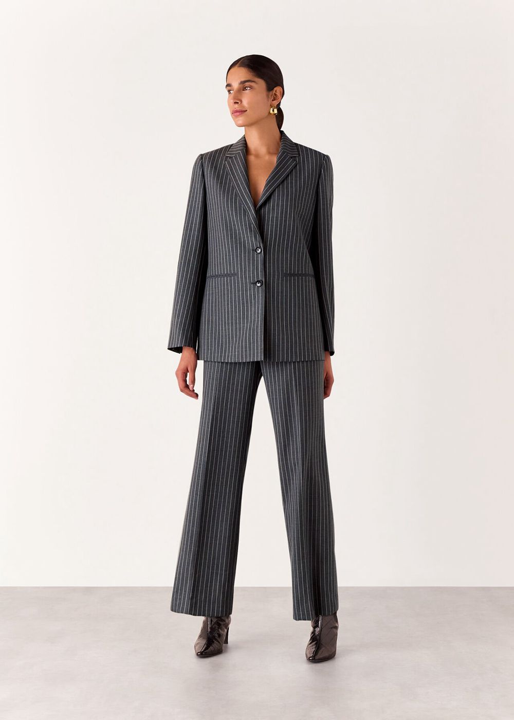 Whistles Isla Pinstripe Wool Blazer Grey / Multicolor | US-41573YHKD