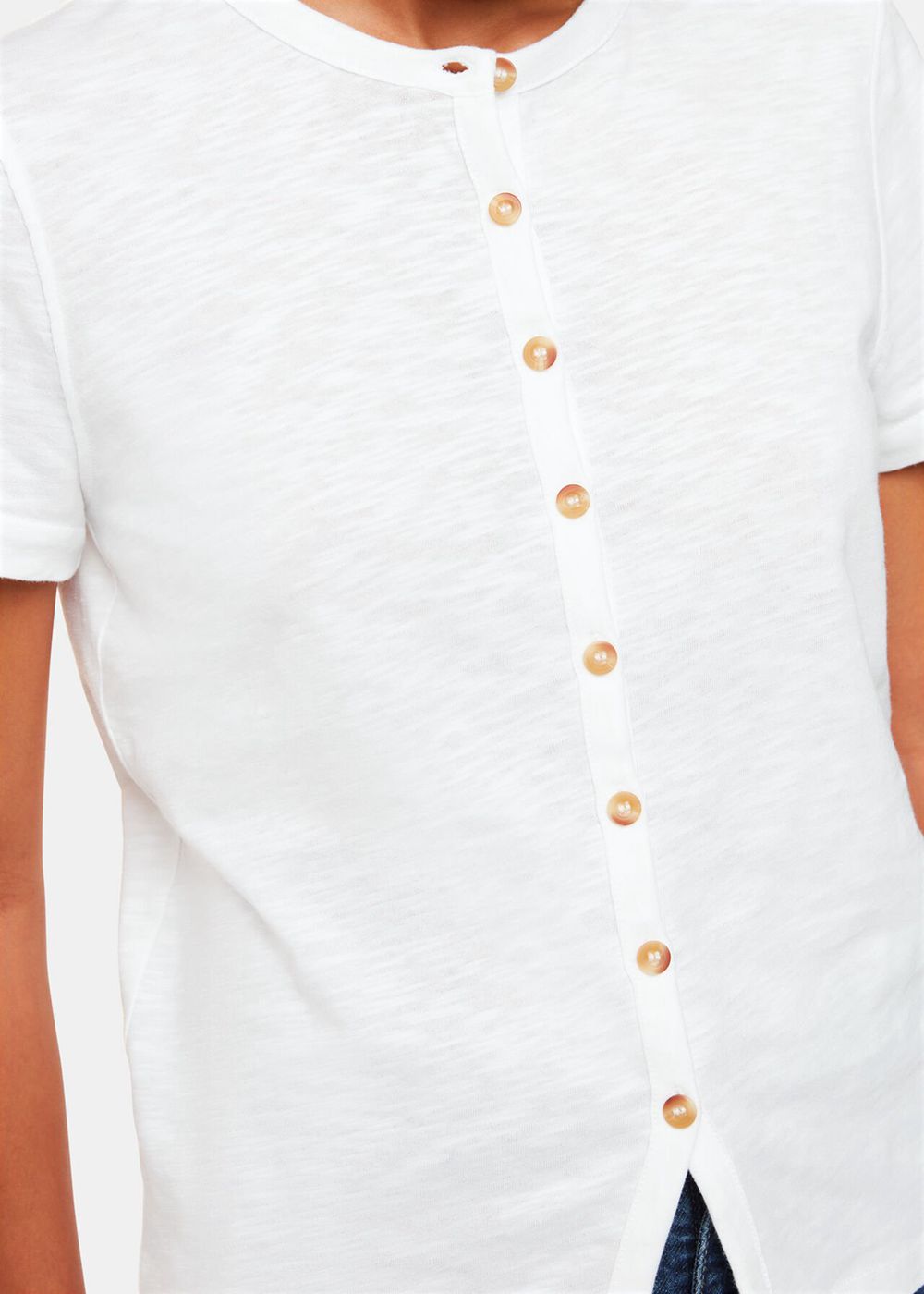 Whistles Isla Round Neck Button T-Shirt White | US-78512TCPH