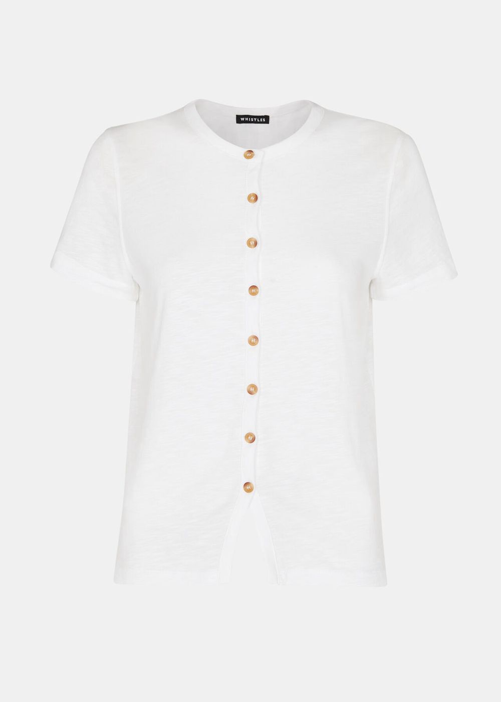 Whistles Isla Round Neck Button T-Shirt White | US-78512TCPH