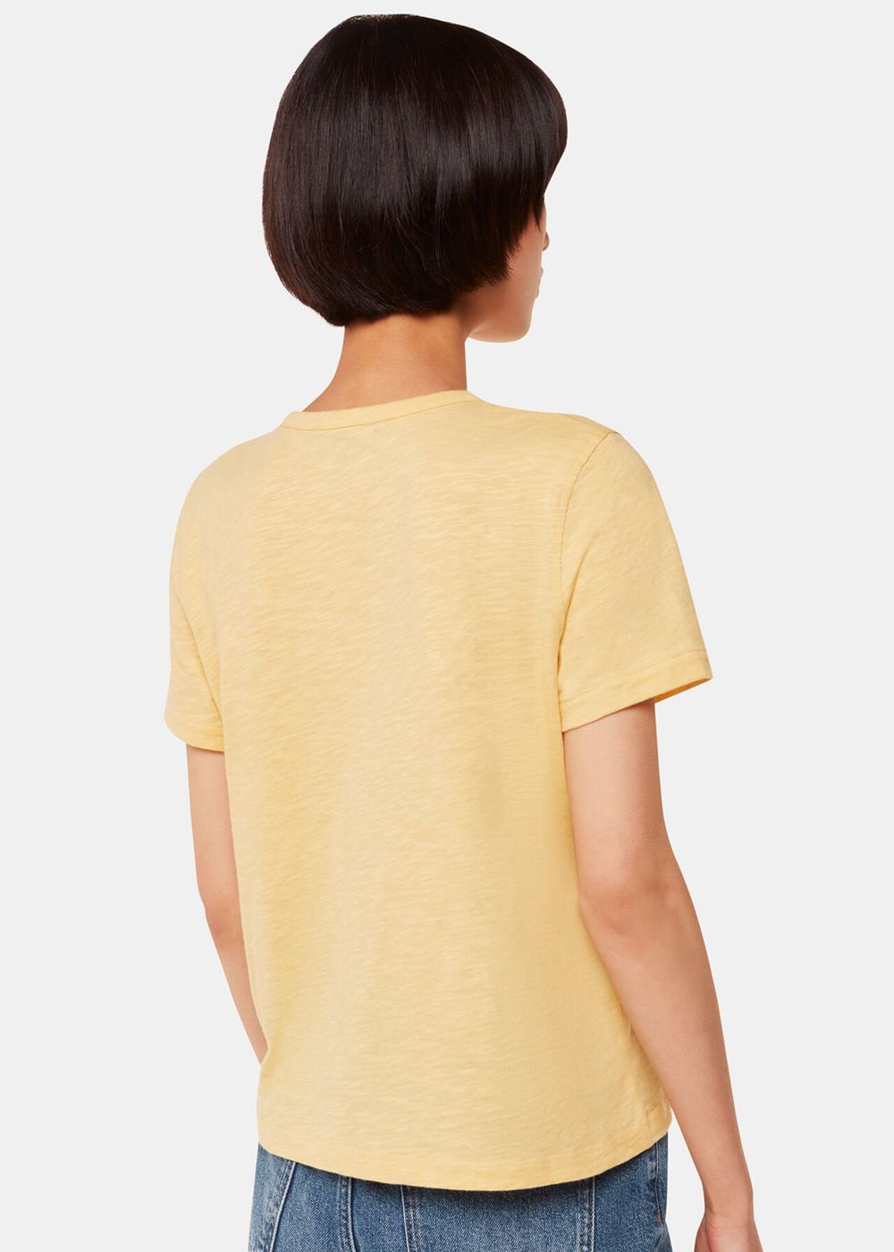 Whistles Isla Round Neck Button T-Shirt Yellow | US-32014EHIN