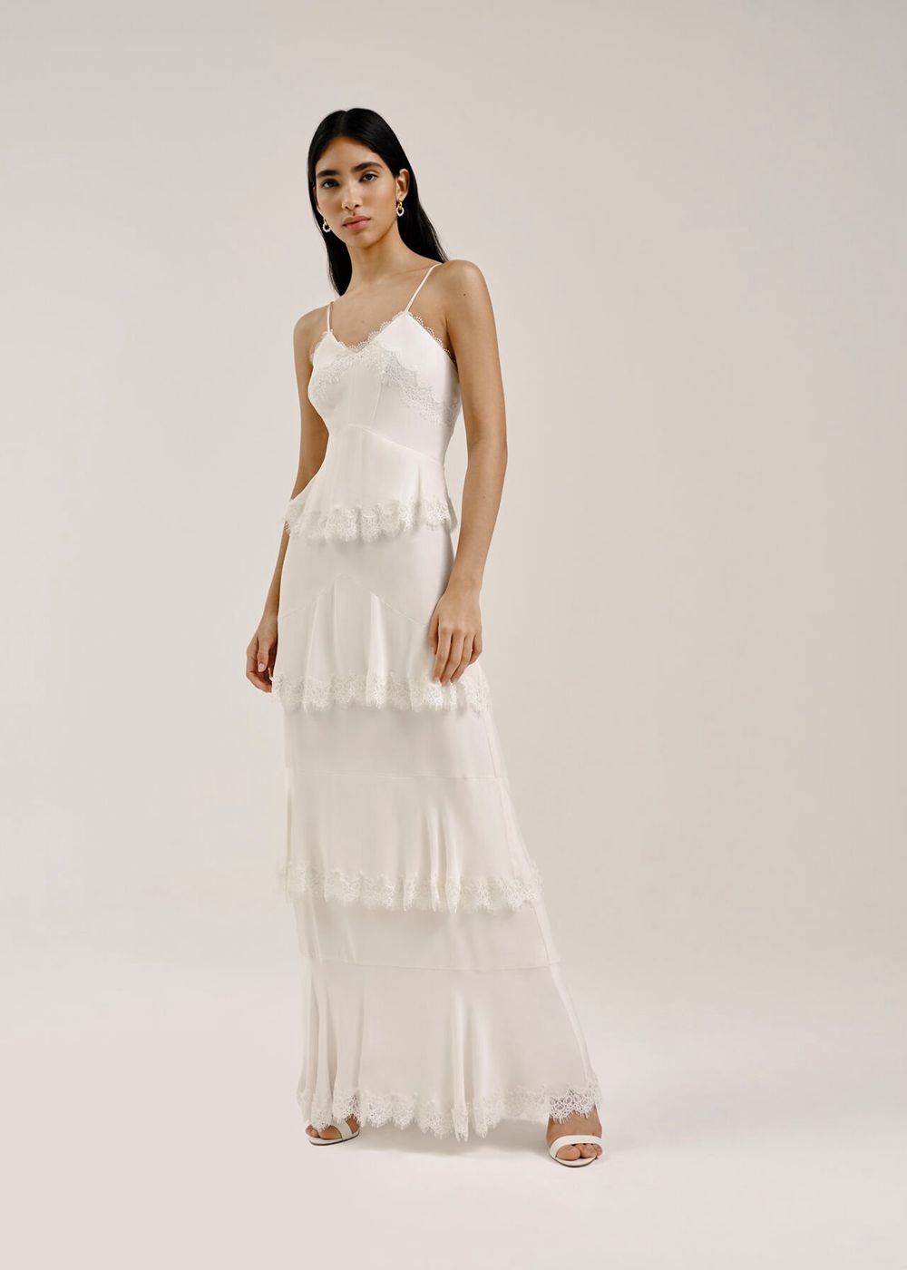 Whistles Isla Tiered Wedding Dress White | US-90817DCLM