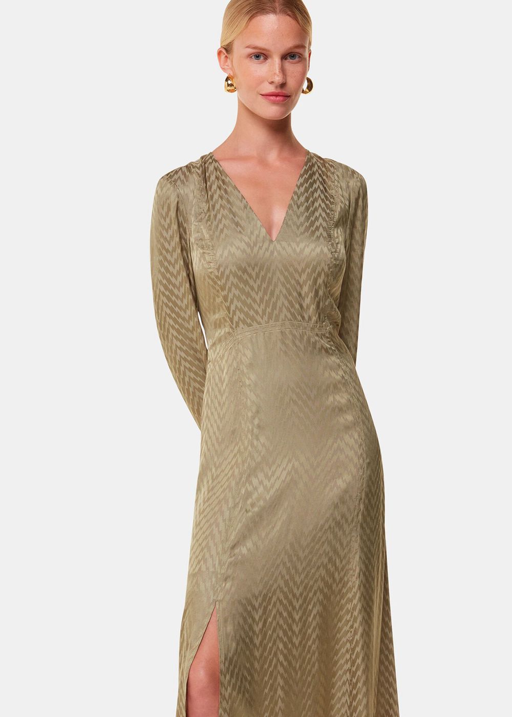 Whistles Jacquard Zig Zag Print Dress Khaki | US-19254SMJF