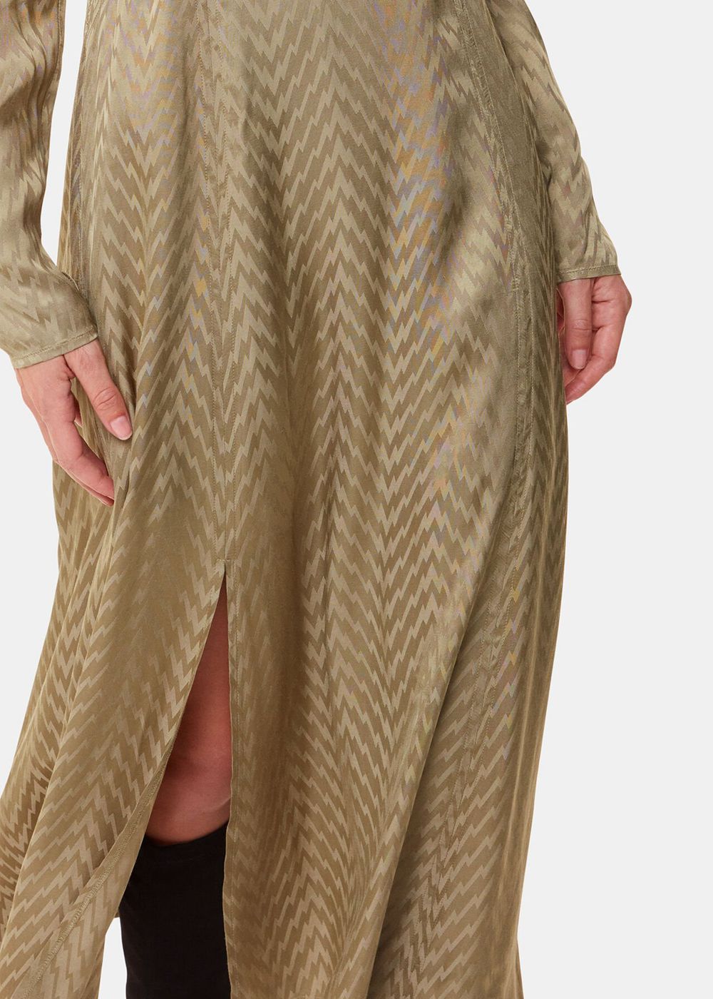 Whistles Jacquard Zig Zag Print Dress Khaki | US-19254SMJF