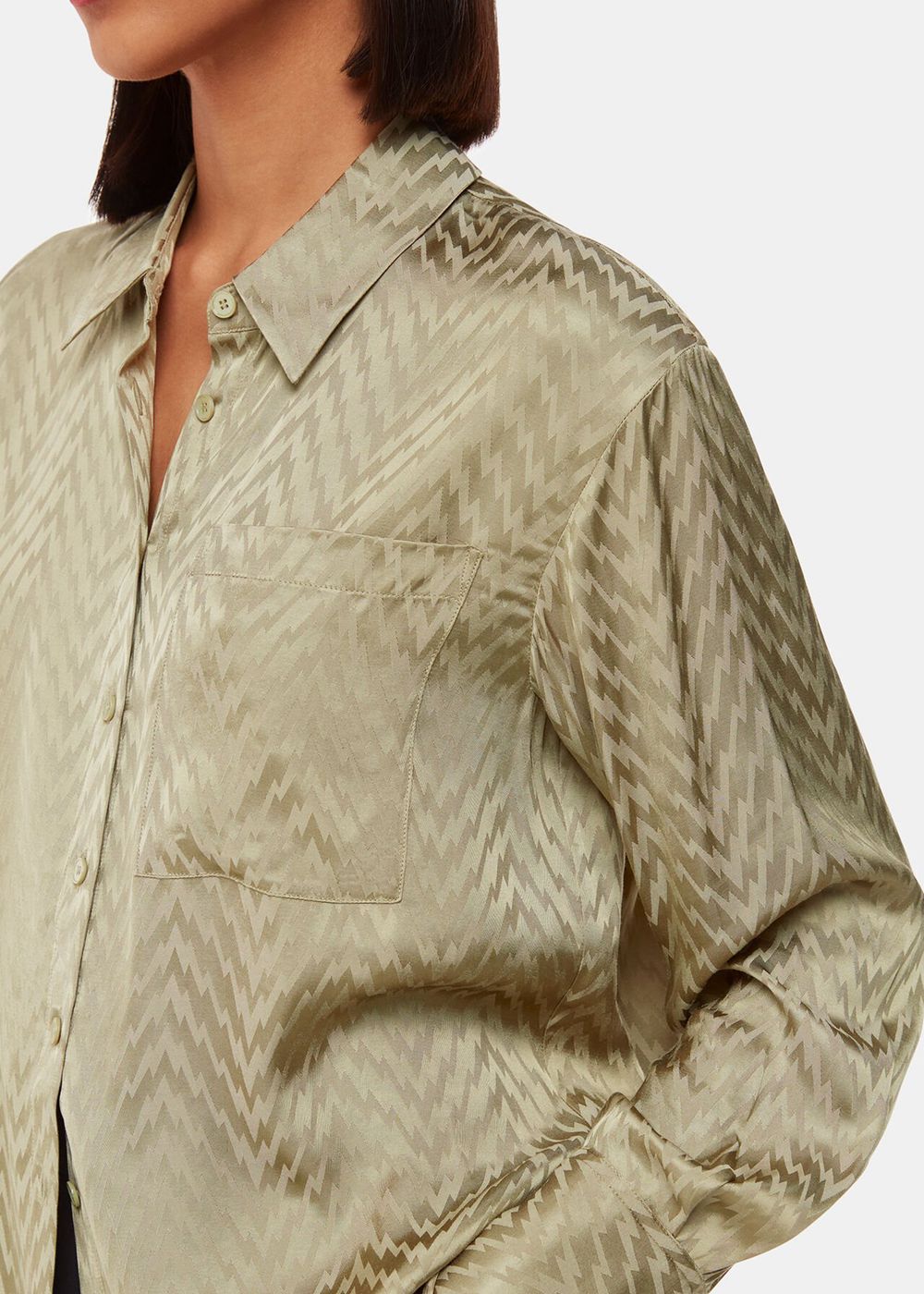 Whistles Jacquard Zig Zag Print Shirts Khaki | US-67149QWBR