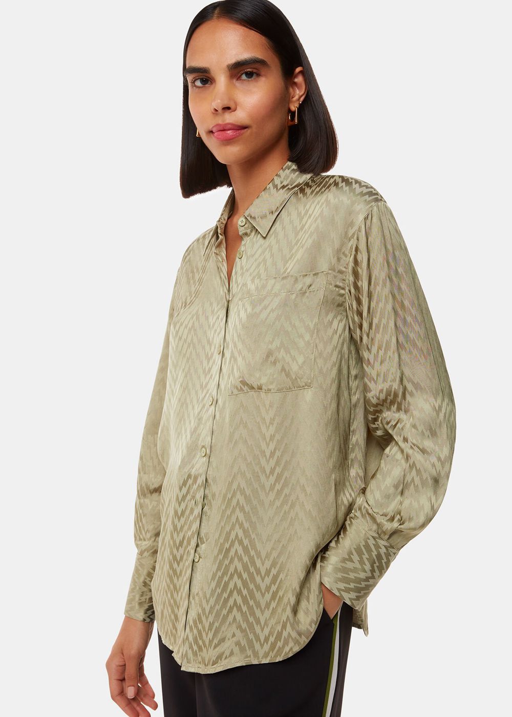 Whistles Jacquard Zig Zag Print Shirts Khaki | US-67149QWBR