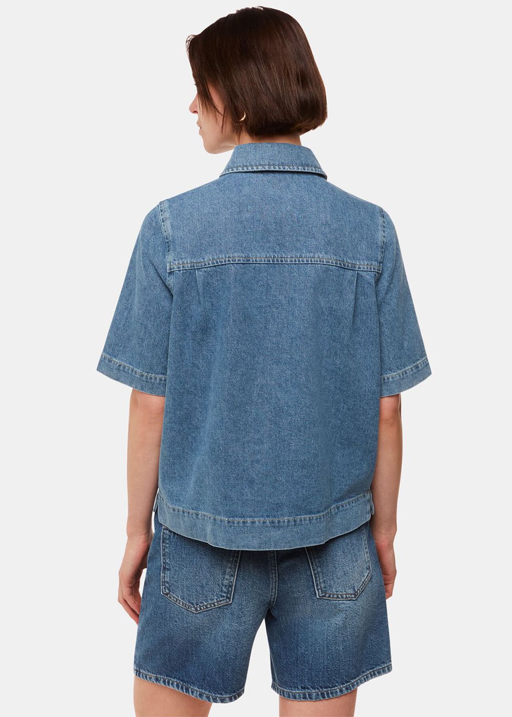 Whistles Jade Short Sleeve Denim Shirts Blue | US-51082TMGX