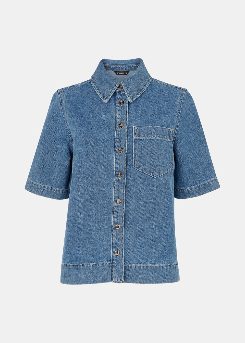 Whistles Jade Short Sleeve Denim Shirts Blue | US-51082TMGX