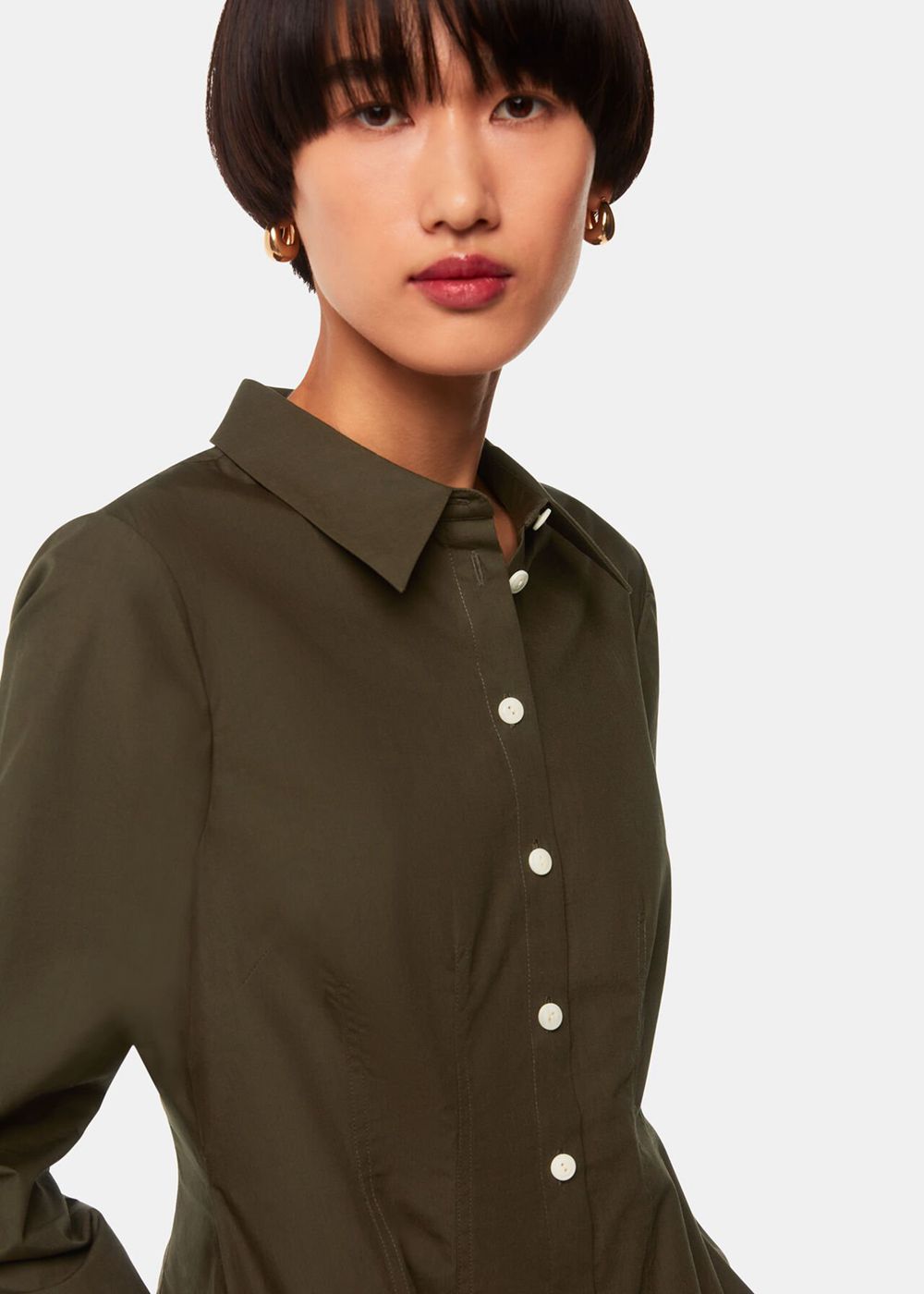 Whistles Jean Poplin Shirt Dress Khaki | US-47531YNES