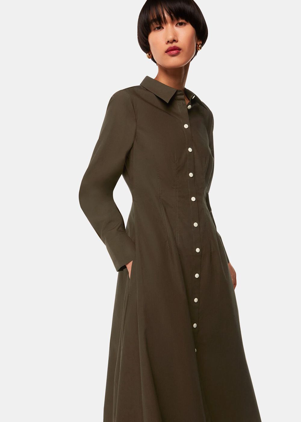 Whistles Jean Poplin Shirt Dress Khaki | US-47531YNES