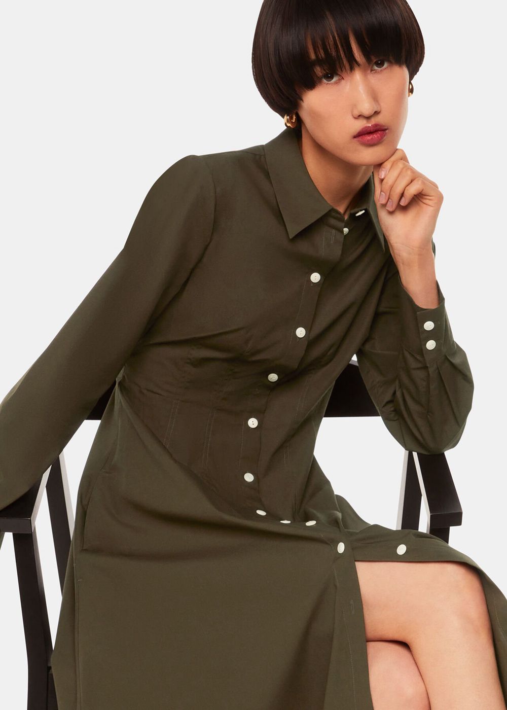 Whistles Jean Poplin Shirt Dress Khaki | US-47531YNES