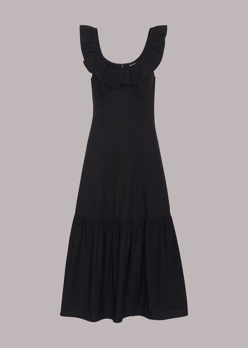 Whistles Jemma Frill Poplin Midi Dress Black | US-05136OXAE