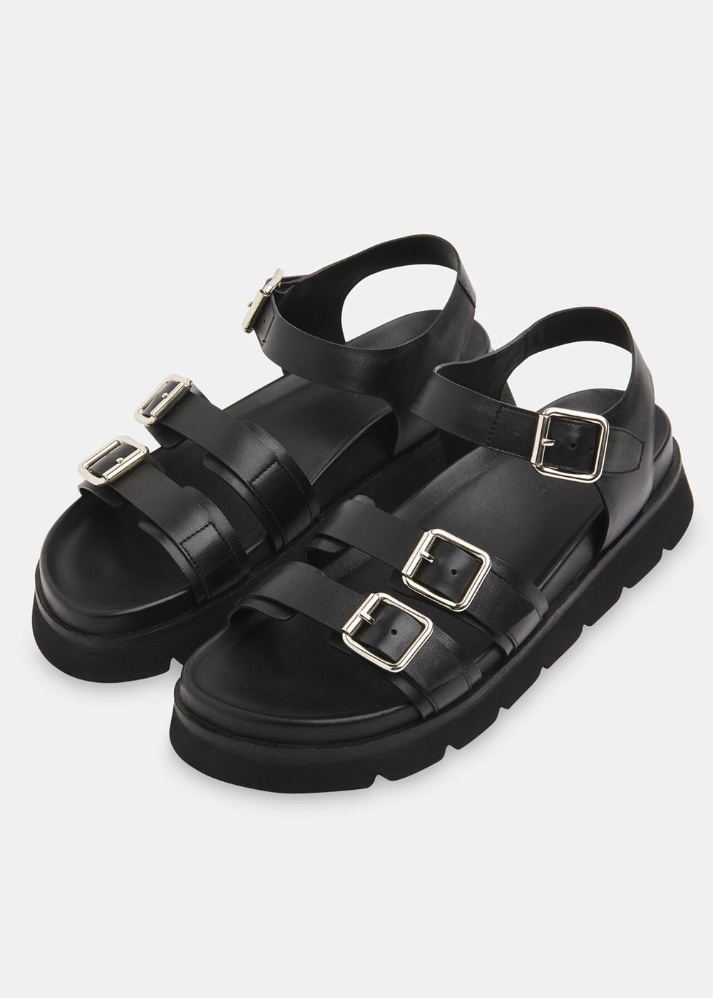 Whistles Jemma Triple Buckle Sandals Black | US-74156MZHF