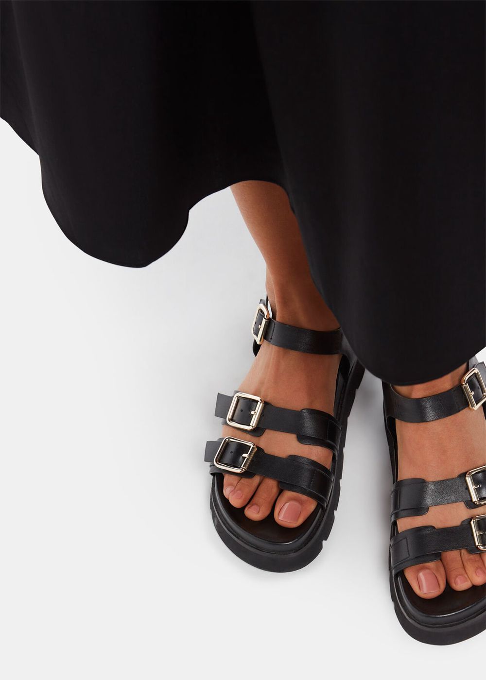 Whistles Jemma Triple Buckle Sandals Black | US-74156MZHF