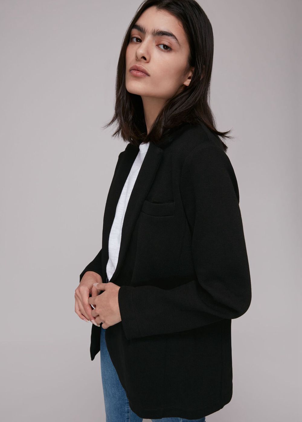 Whistles Jersey Boyfriend Blazer Black | US-28705BSAO