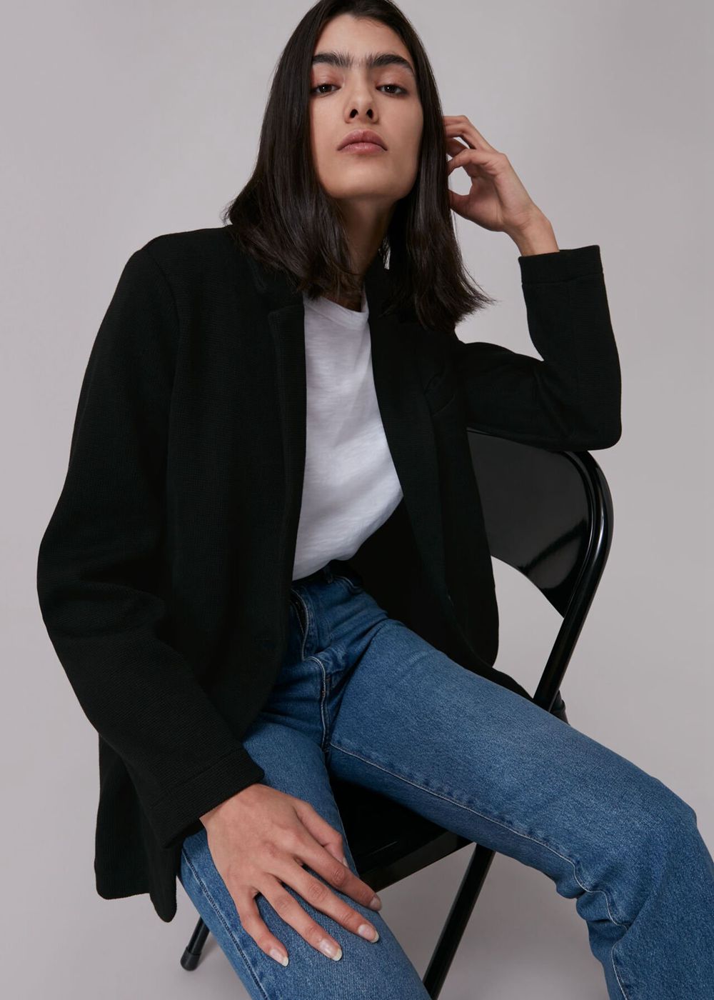 Whistles Jersey Boyfriend Blazer Black | US-28705BSAO