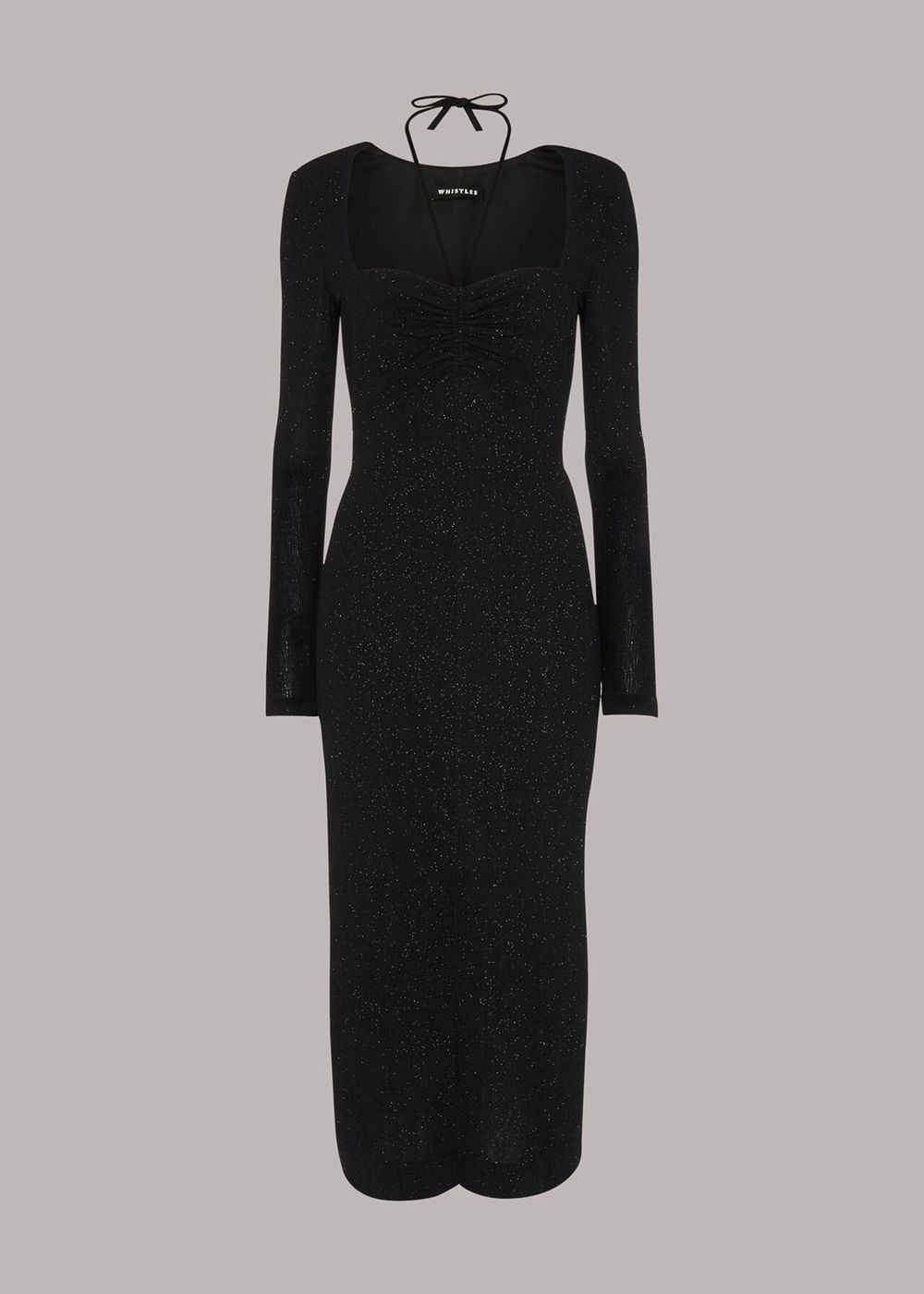 Whistles Jersey Sparkle Tie Midi Dress Black | US-68730YXPU