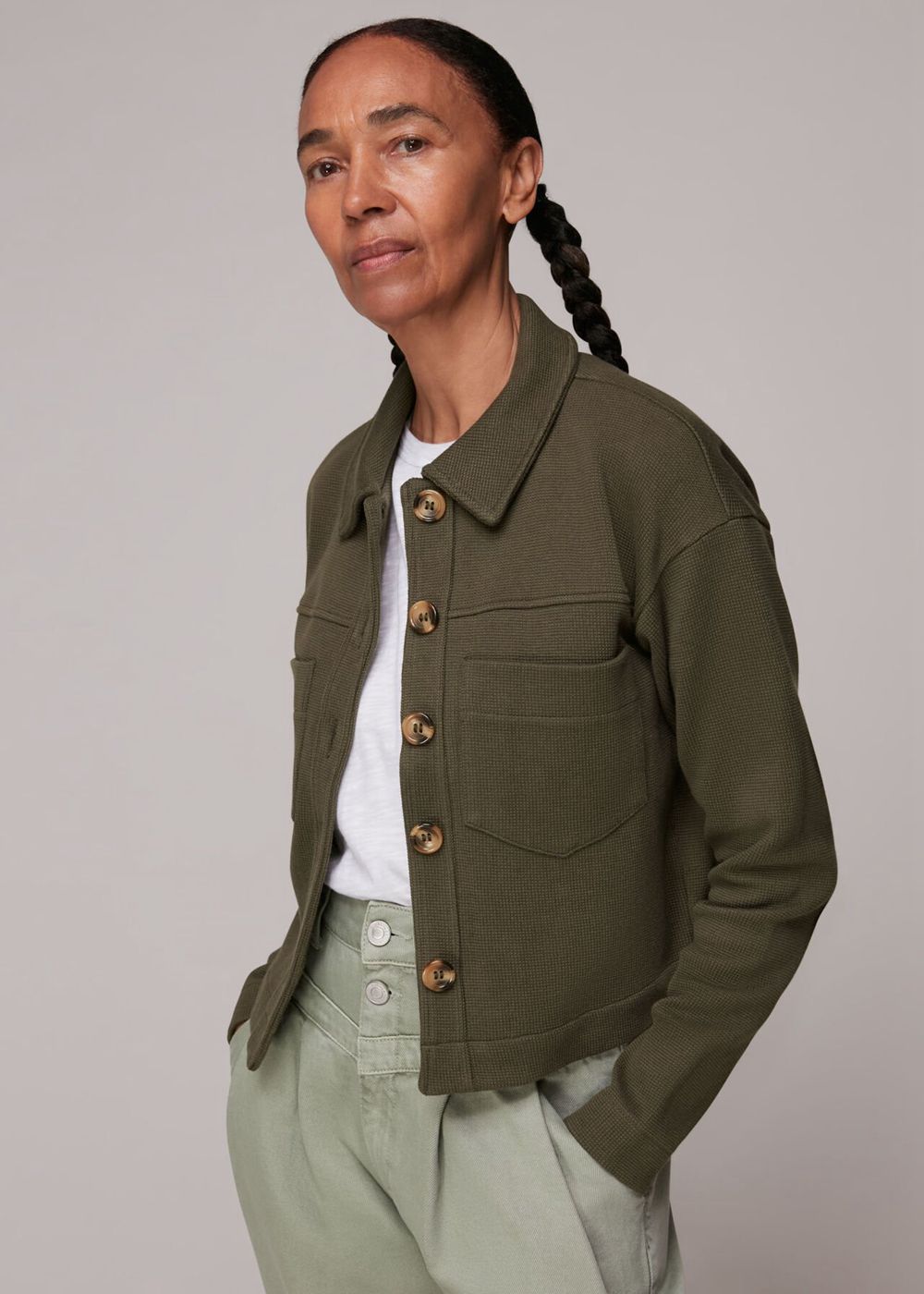 Whistles Jersey Utility Jacket Khaki | US-20756TBQV