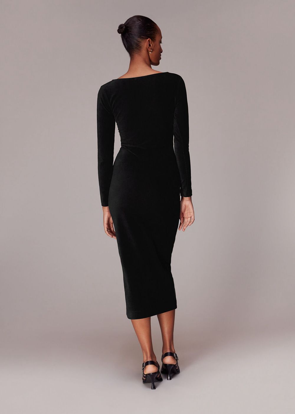 Whistles Jersey Velvet Midi Dress Black | US-10372TYOV