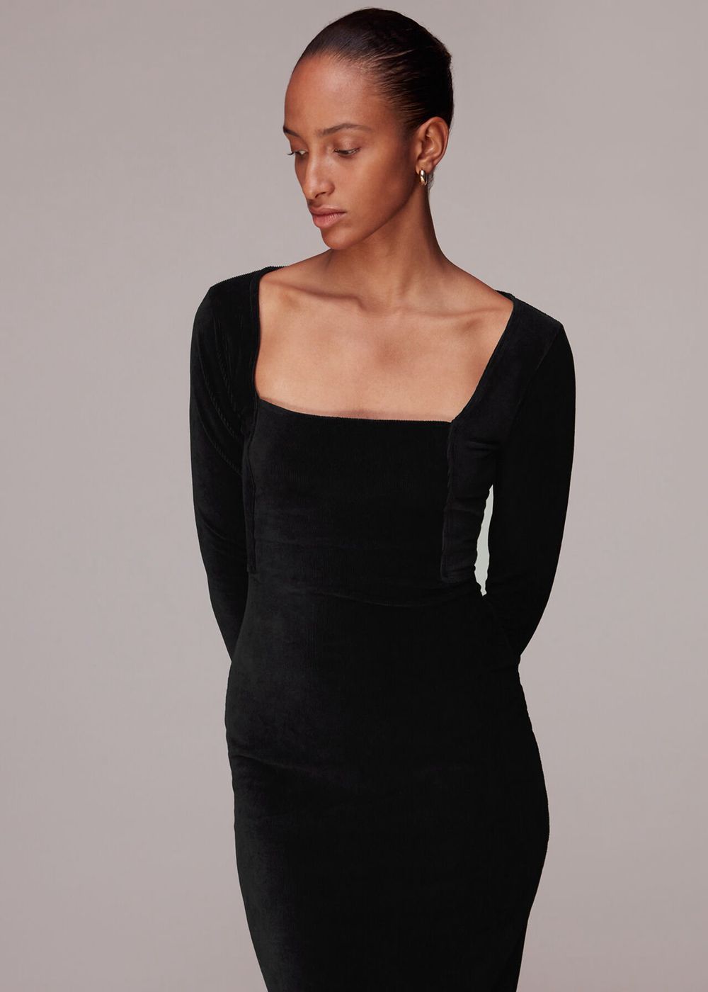 Whistles Jersey Velvet Midi Dress Black | US-10372TYOV