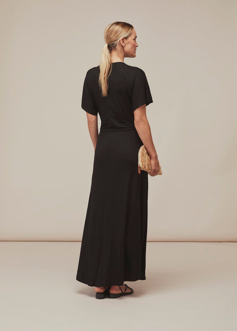 Whistles Jersey Wrap Midi Dress Black | US-56903BQRO