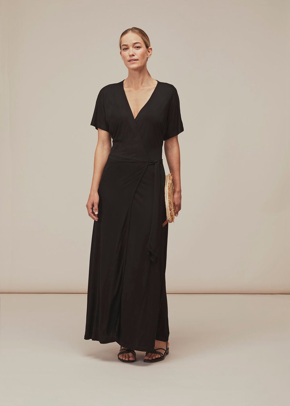 Whistles Jersey Wrap Midi Dress Black | US-56903BQRO