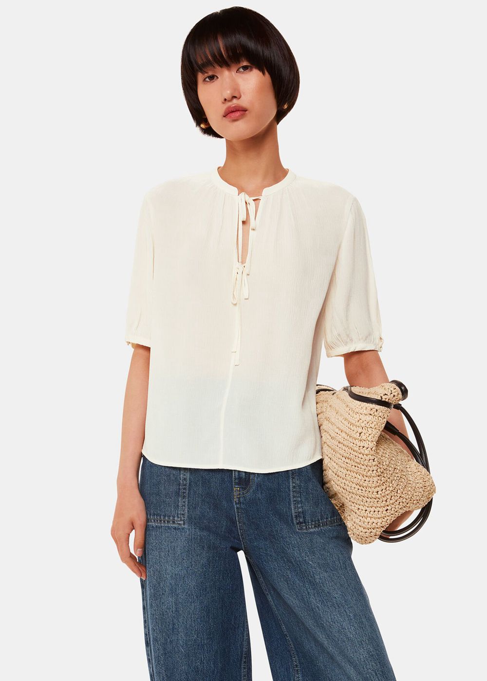 Whistles Jessie Tie Front Blouse White | US-28356DXBF