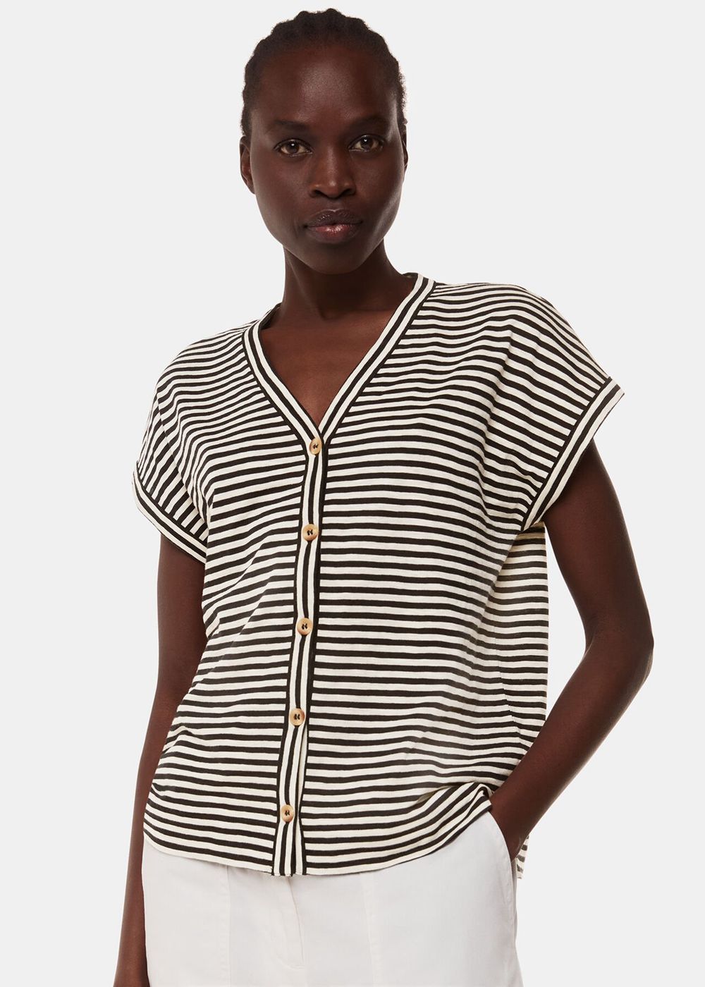 Whistles Jilly Stripe Button Top Black / Multicolor | US-68053STLZ