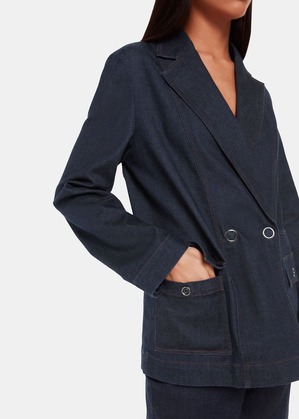 Whistles Joanna Denim Blazer Dark Blue | US-17394FLCU