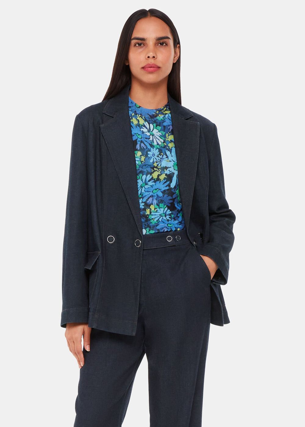 Whistles Joanna Denim Blazer Dark Blue | US-17394FLCU