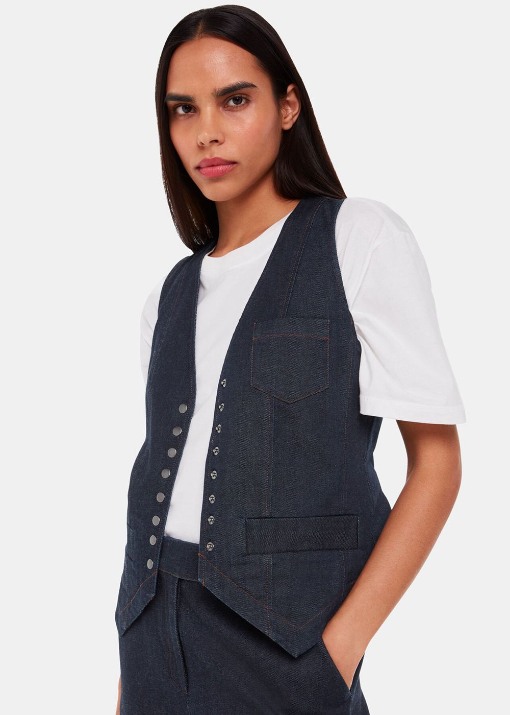 Whistles Joanna Denim Vest Dark Blue | US-03917KJYO