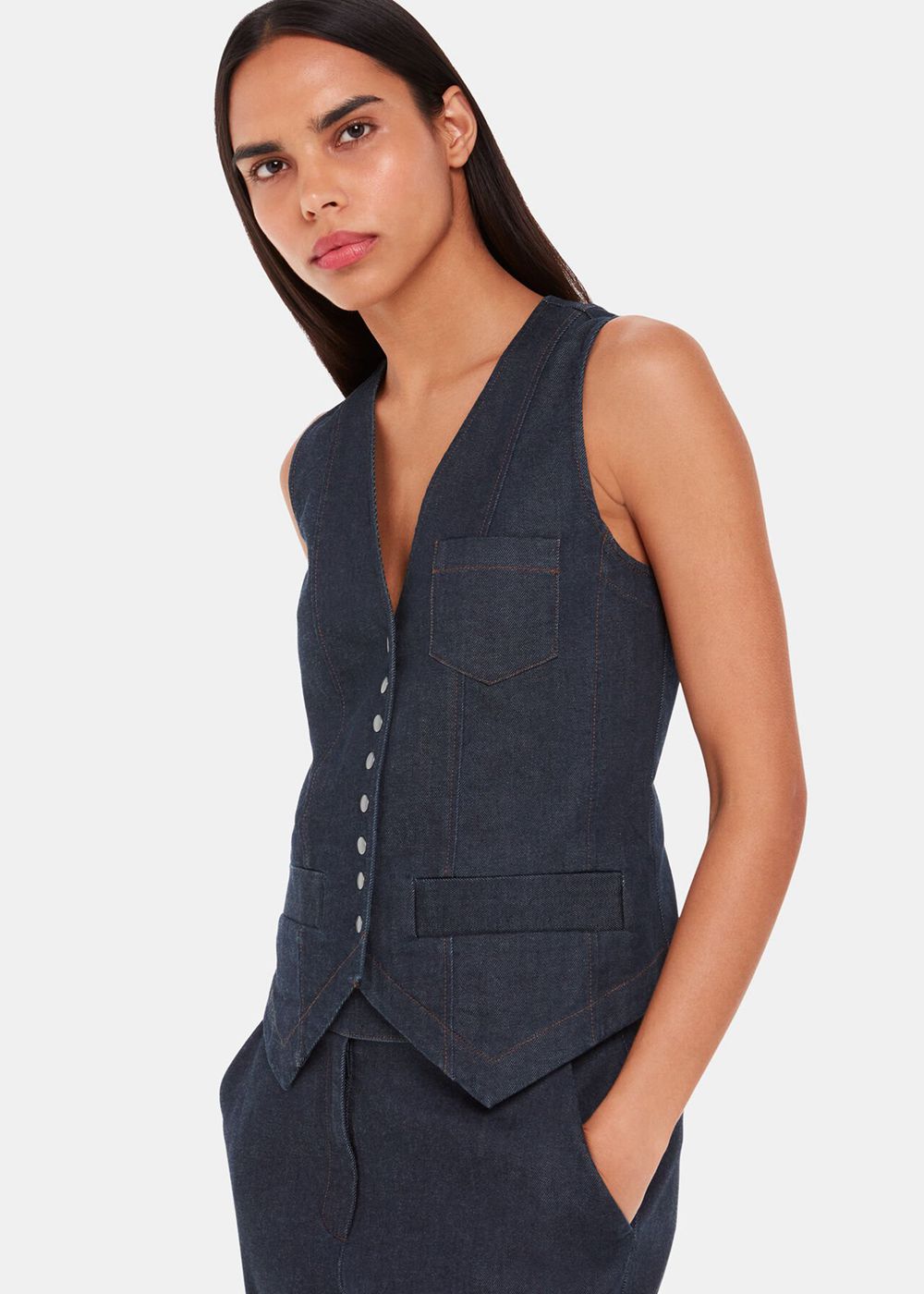 Whistles Joanna Denim Vest Dark Blue | US-03917KJYO