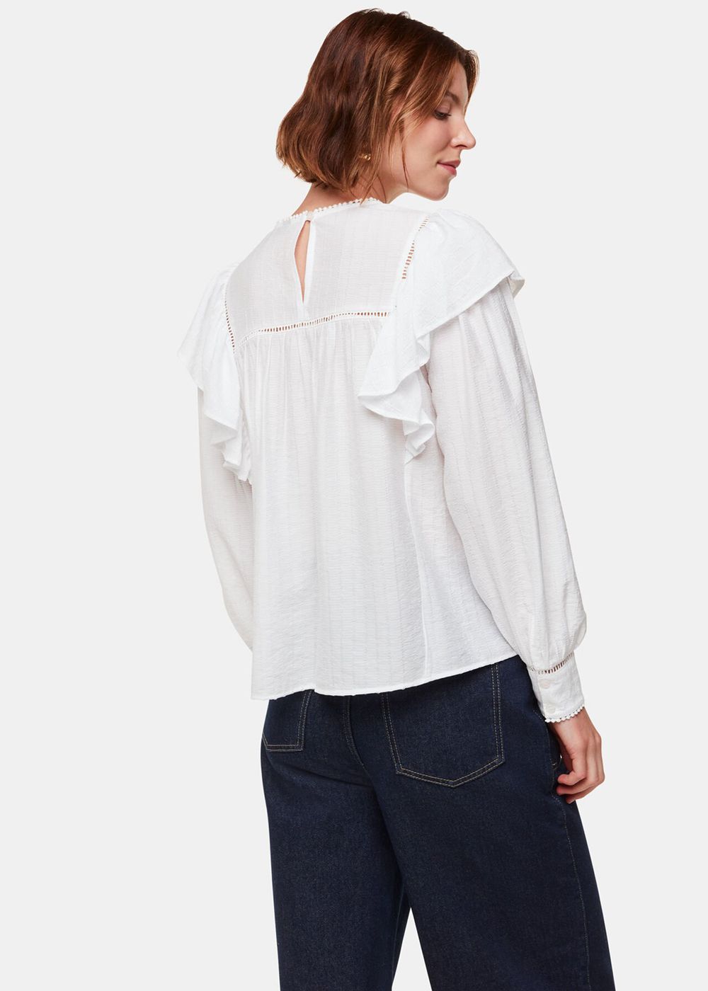 Whistles Johanna Textured Frill Blouse White | US-94803FMBZ