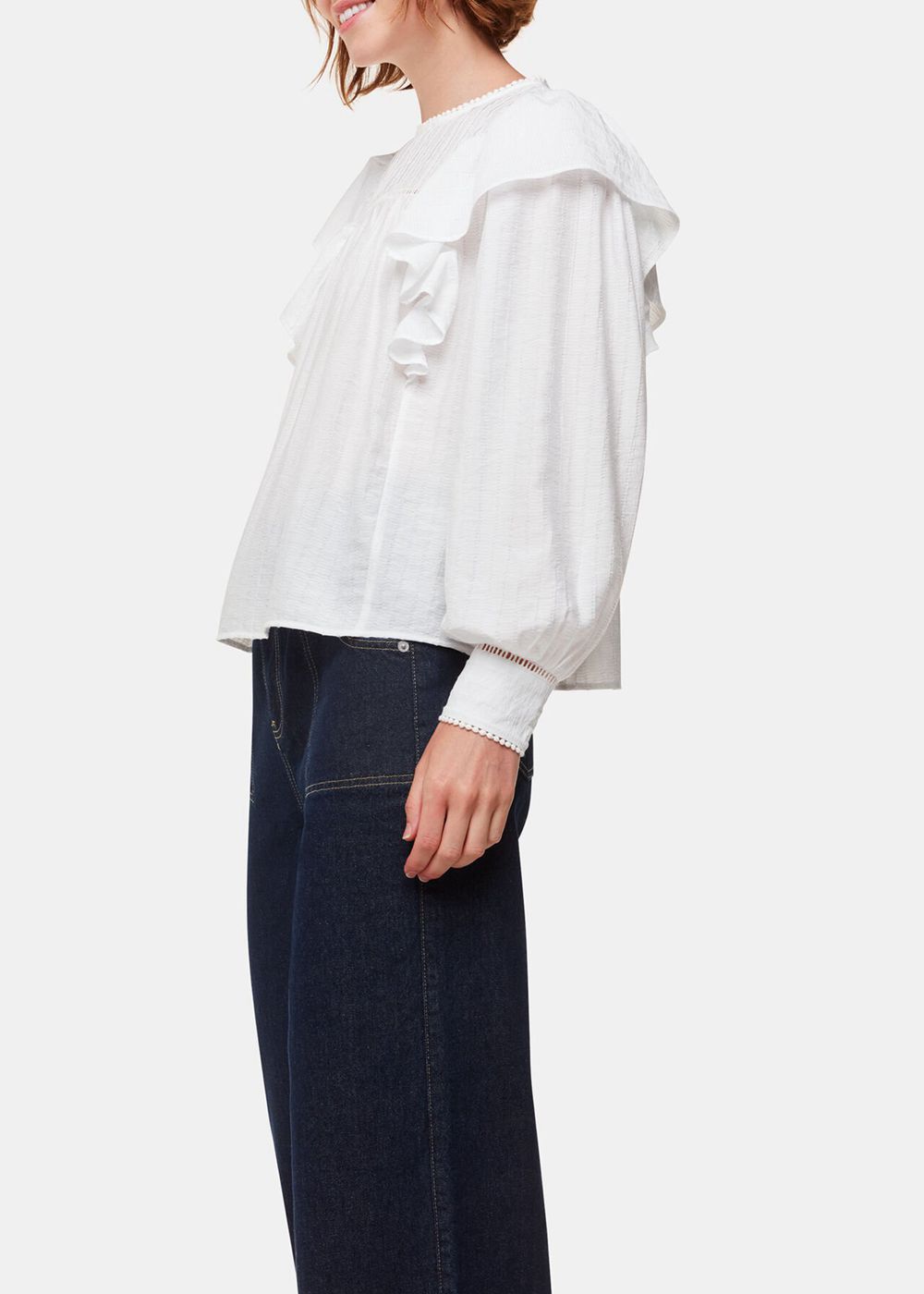 Whistles Johanna Textured Frill Blouse White | US-94803FMBZ