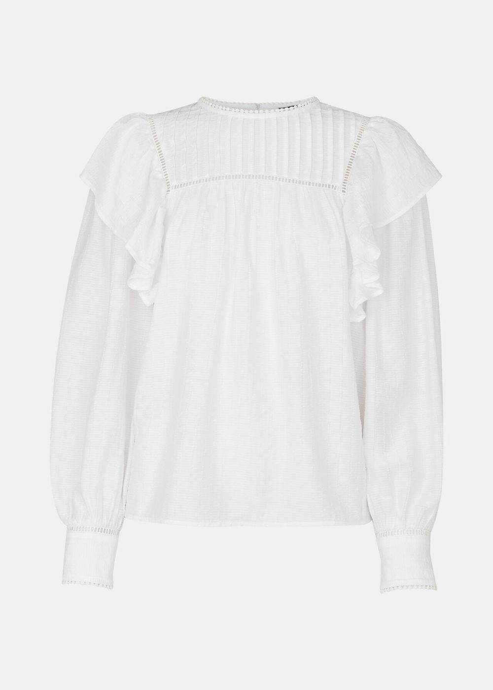 Whistles Johanna Textured Frill Blouse White | US-94803FMBZ