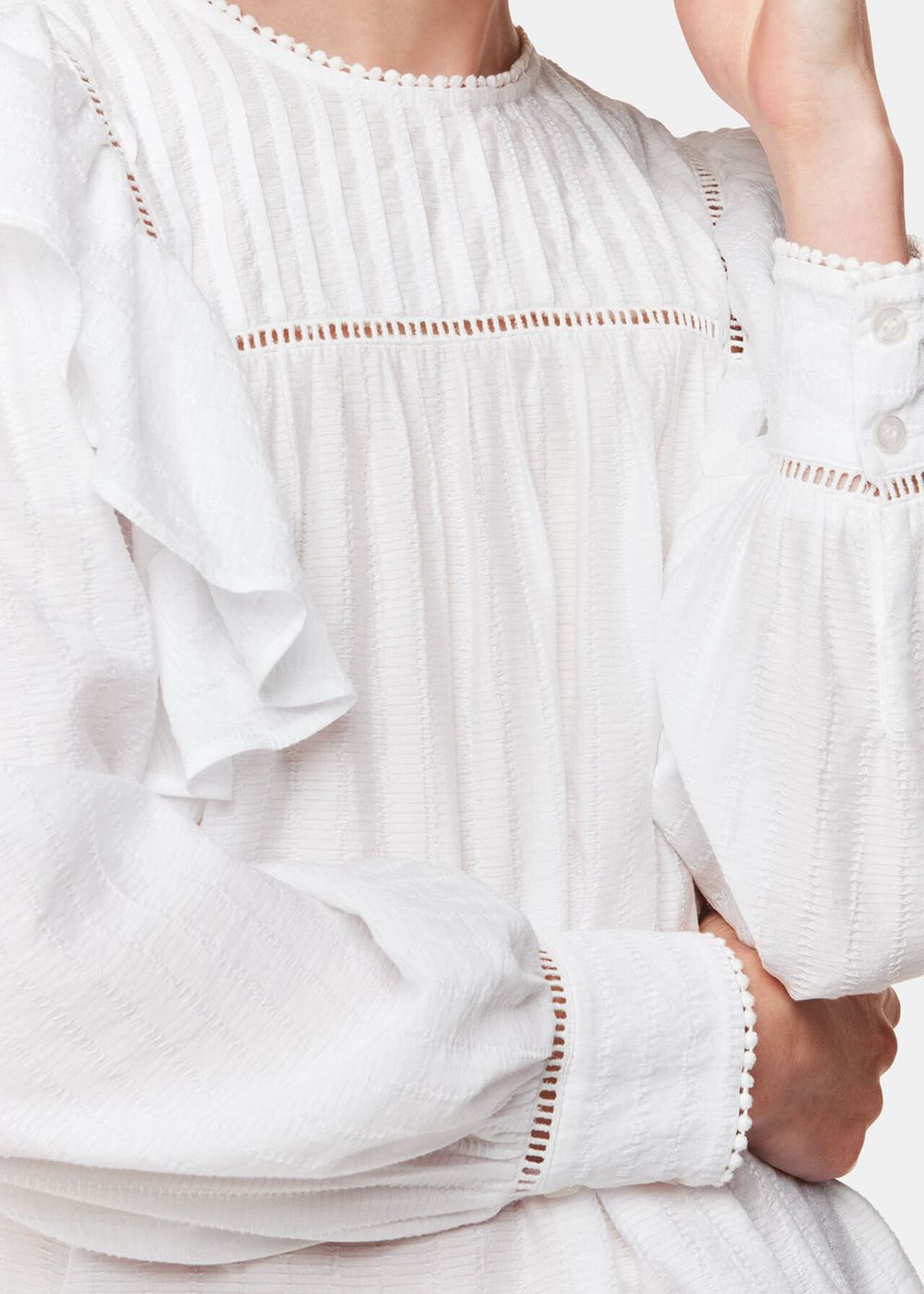 Whistles Johanna Textured Frill Blouse White | US-62871JFIH