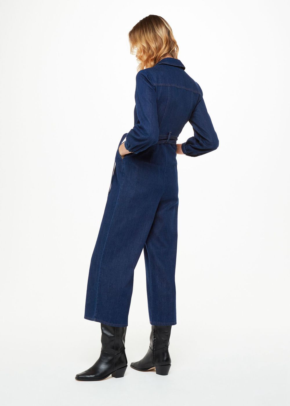 Whistles Joni Denim Belted Jumpsuit Blue | US-73210ESWM