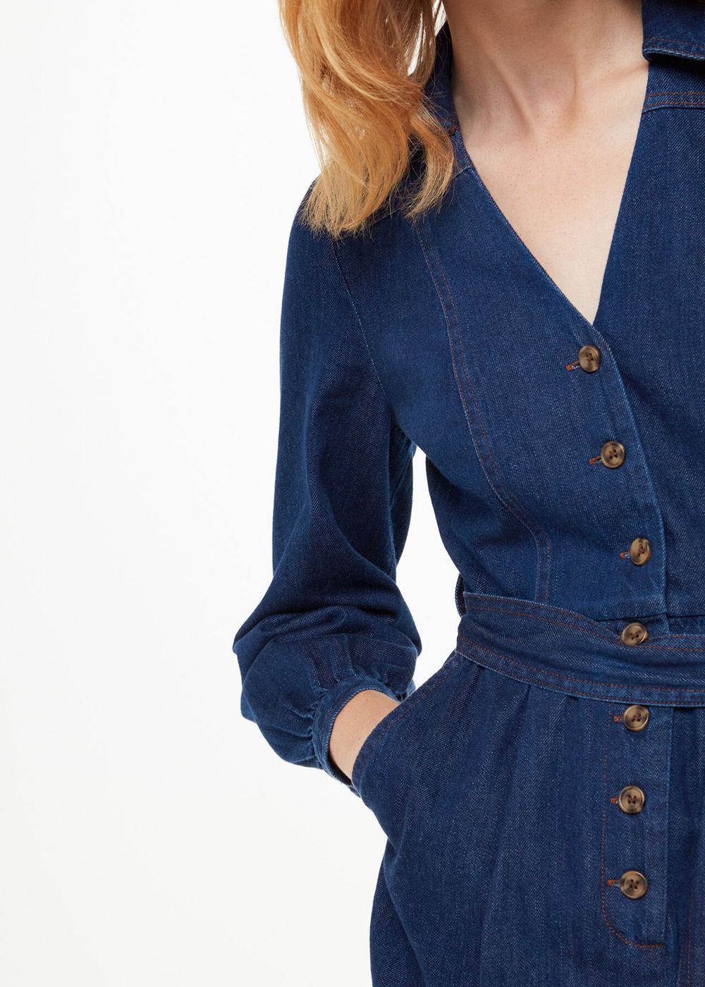 Whistles Joni Denim Belted Jumpsuit Blue | US-73210ESWM